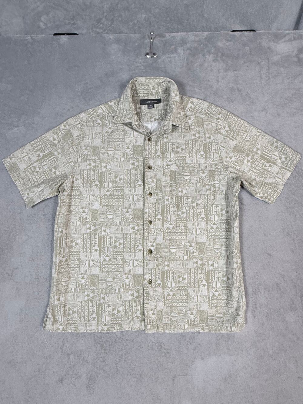 Croft & Barrow Men’s M Geometric Short Sleeve Button Up Shirt Green